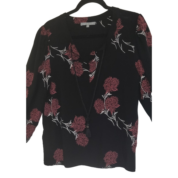 Daniel Rainn Top Blouse Womens LARGE BOHO Intricate Floral Embroidery Black - Picture 2 of 16